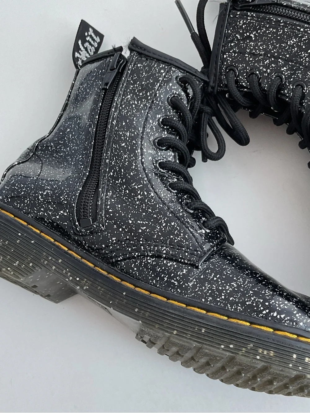 Dr Martens 1460 Cosmic Glitter Sparkles Black Patent Leather Boots Kids Size 1